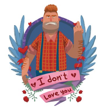 Angry fat man in frame, anti valentine card