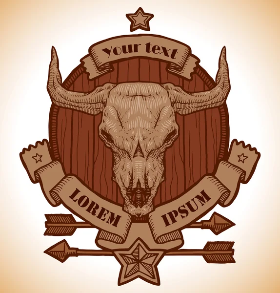 Dibujando el emblema del cráneo del animal, toro — Vector de stock