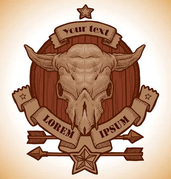 Zeichnung Tierschädel Emblem, Kuh — Stockvektor