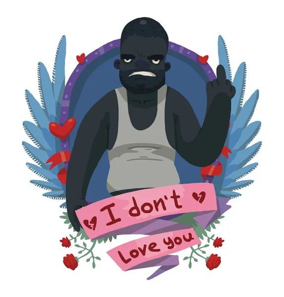 Angry black man in frame, anti valentine card — Stockvector