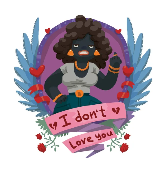 Mujer negra enojada en el marco, tarjeta anti valentine — Vector de stock