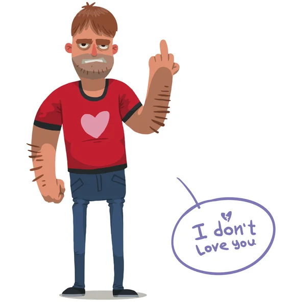 Angry man in red t-shirt, anti valentine — Stockvector