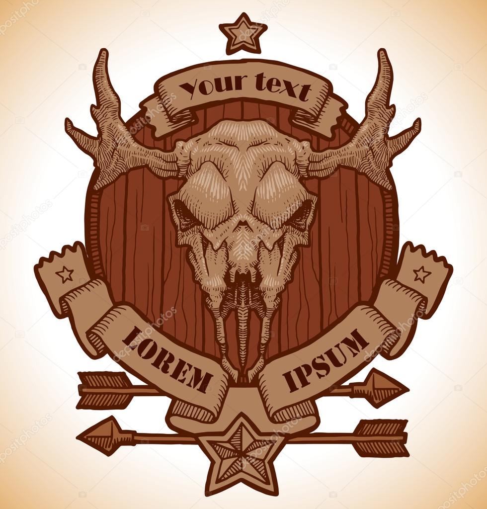 Drawing animal's skull emblem, moose