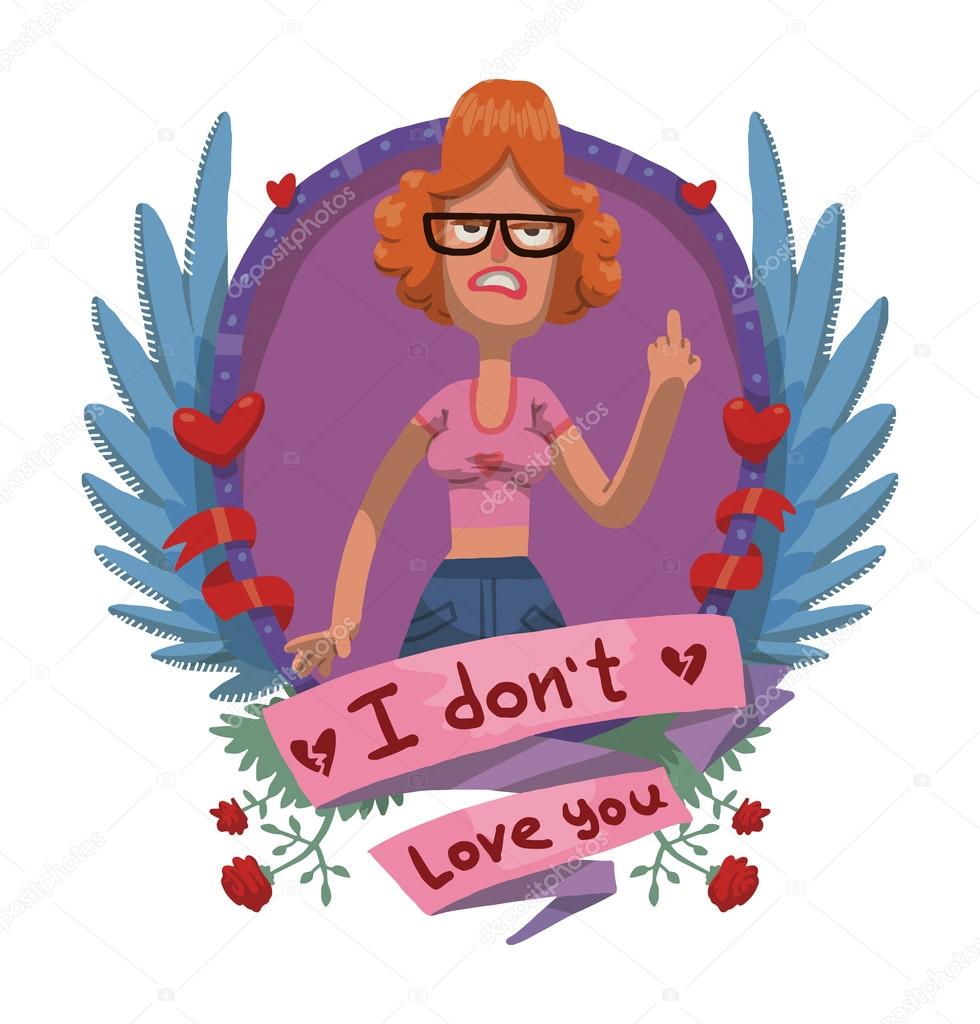 Angry woman in glasses frame, anti valentine card