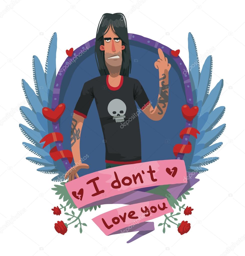 Angry man in black t-shirt frame, anti valentine card