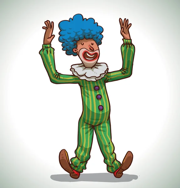 Happy funny clown with blue hair — Stockvector