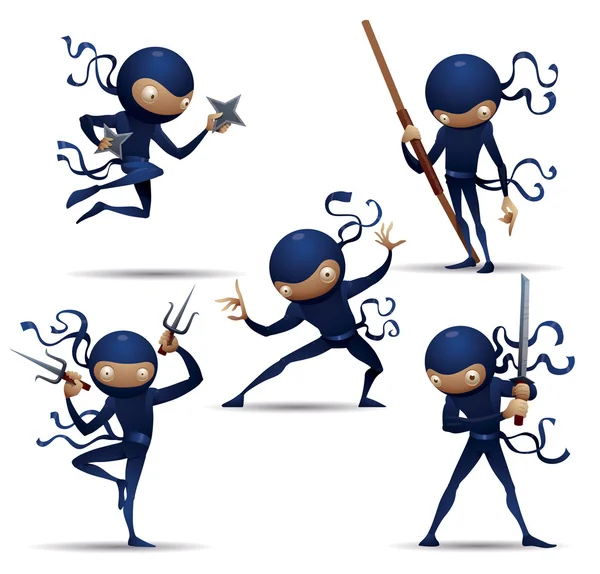 Set di guerrieri ninja blu — Vettoriale Stock