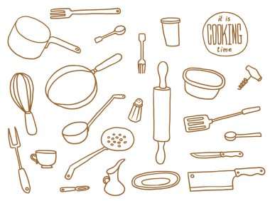 Kitchen Utensils set, line art