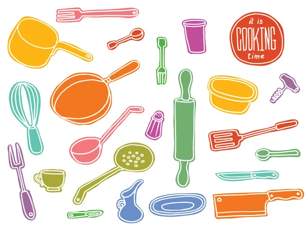 Utensilios de cocina juego de colores — Vector de stock