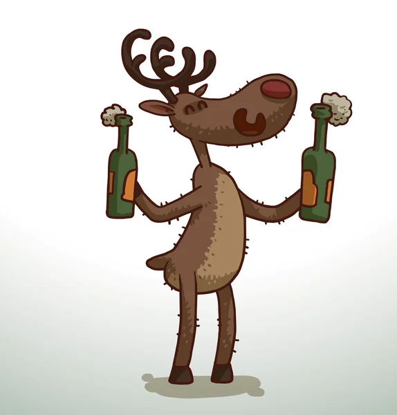 Deer with two bottles of beer — Stok Vektör