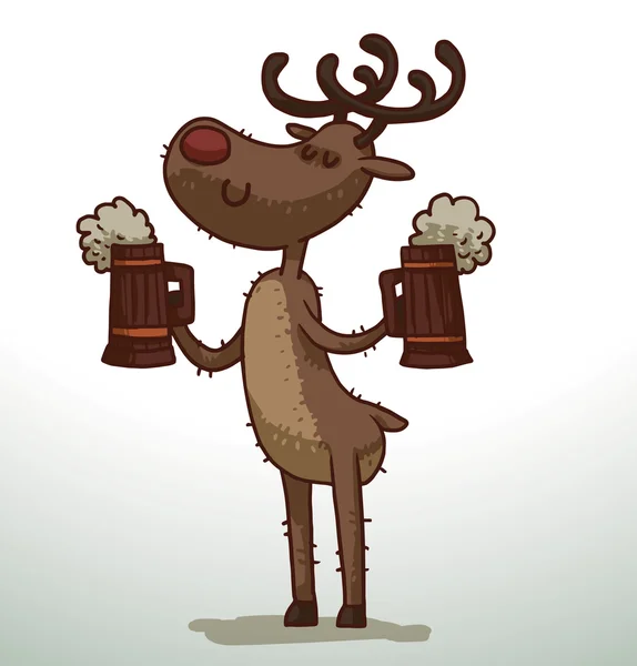 Deer with two mugs of beer — Stock Vector