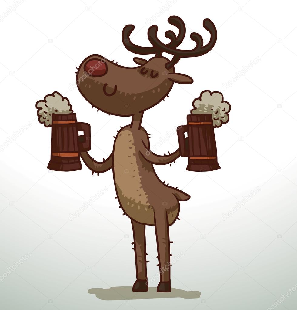 Deer with two mugs of beer