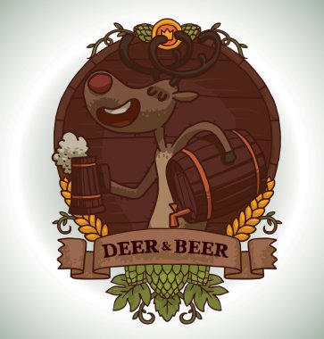 Deer with barrel of beer, emblem