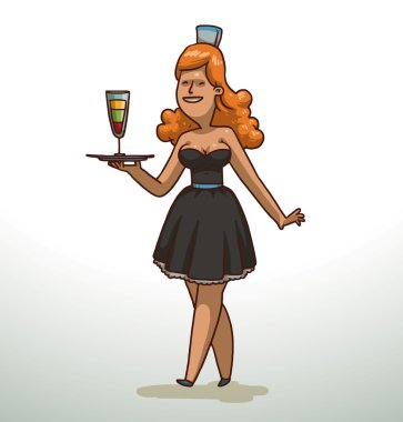 Red-haired waitress with a tray