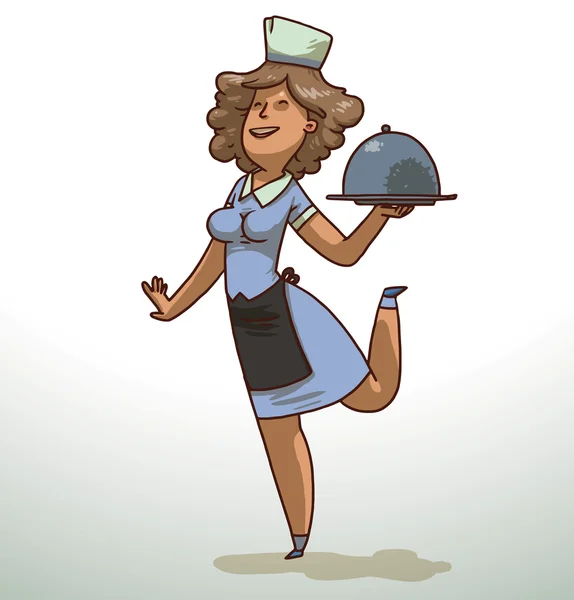 Brown-haired waitress with a cloche — Stockvector