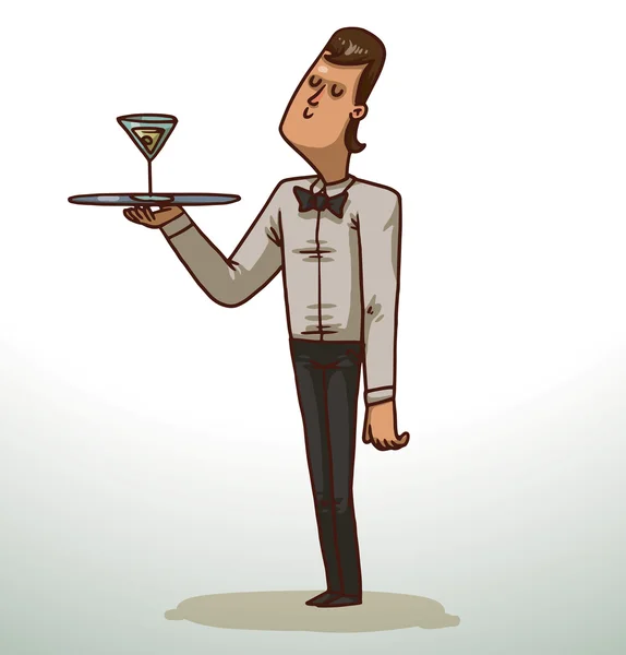 Dark-haired waiter with a tray — Διανυσματικό Αρχείο