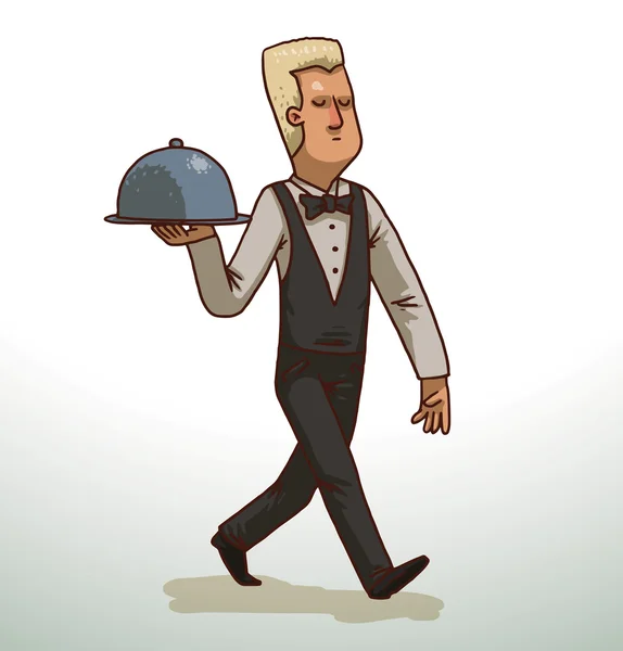 Blond waiter with a cloche — 图库矢量图片