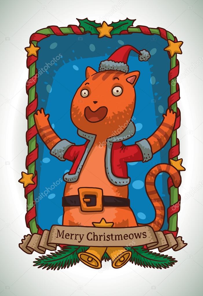 Christmas card, Ginger cat in Santa's costume