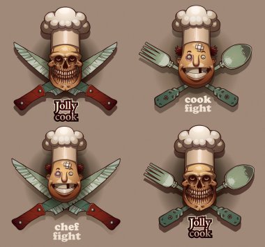 Colored cooking emblems set