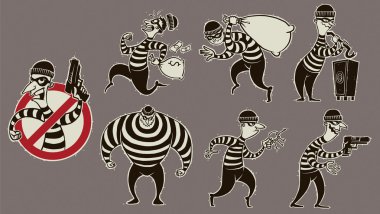 Retro robbers in masks set