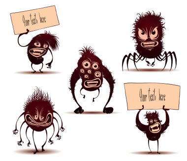 Funny monsters silhouettes set clipart