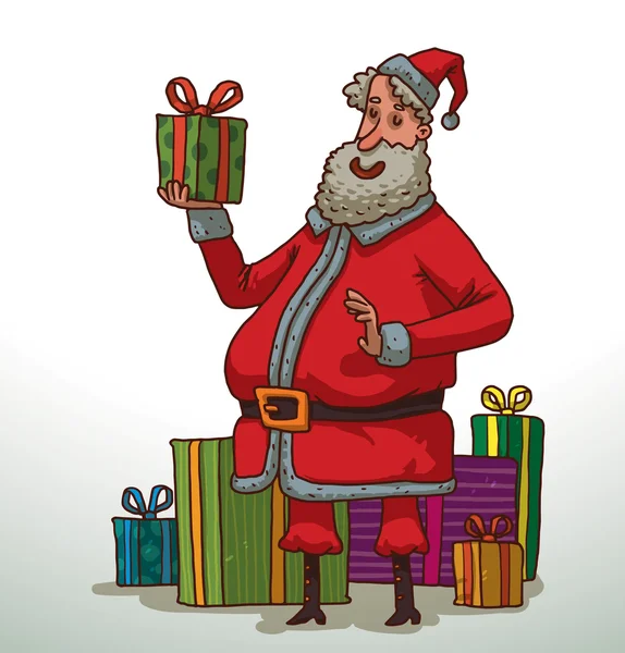 Weihnachtsmann mit einem Geschenk — Stockvektor