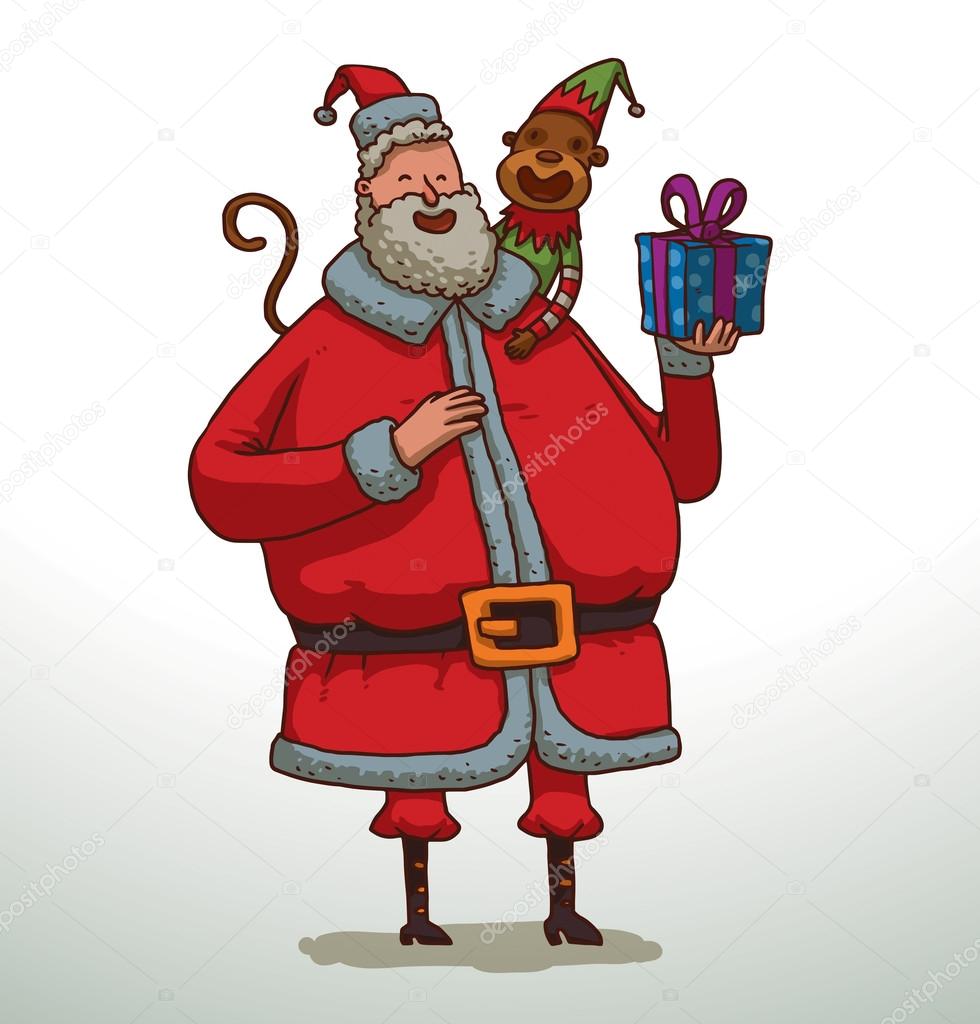 Santa Claus with a monkey and gift