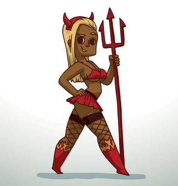 Blonde girl in Devil costume for Halloween