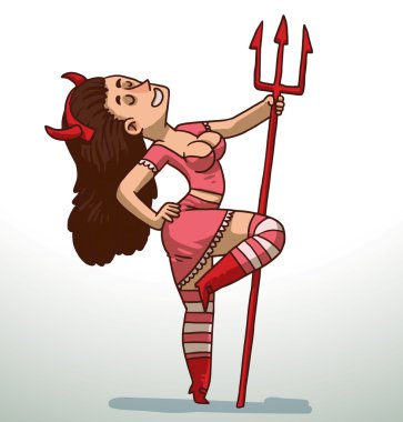 Brown-haired girl in Devil costume for Halloween