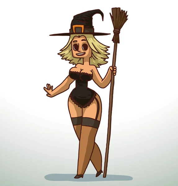 Fille blonde légère en costume de sorcière pour Halloween — Image vectorielle