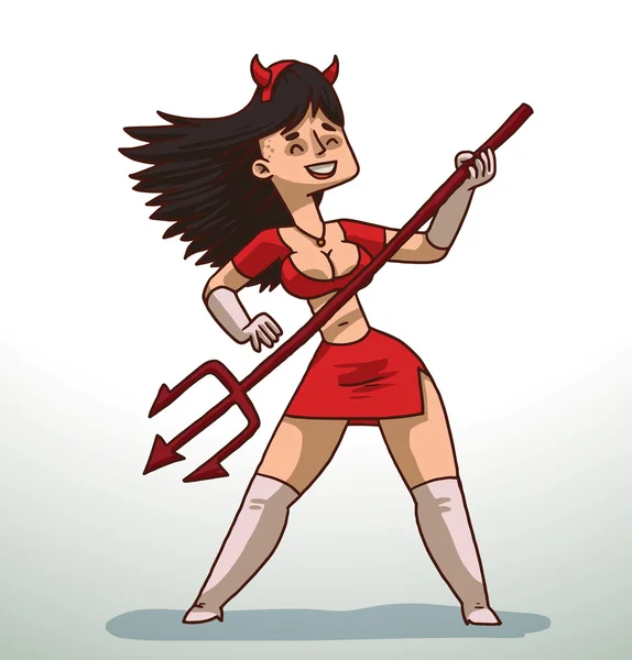 Brunette girl in Devil costume for Halloween — Stok Vektör