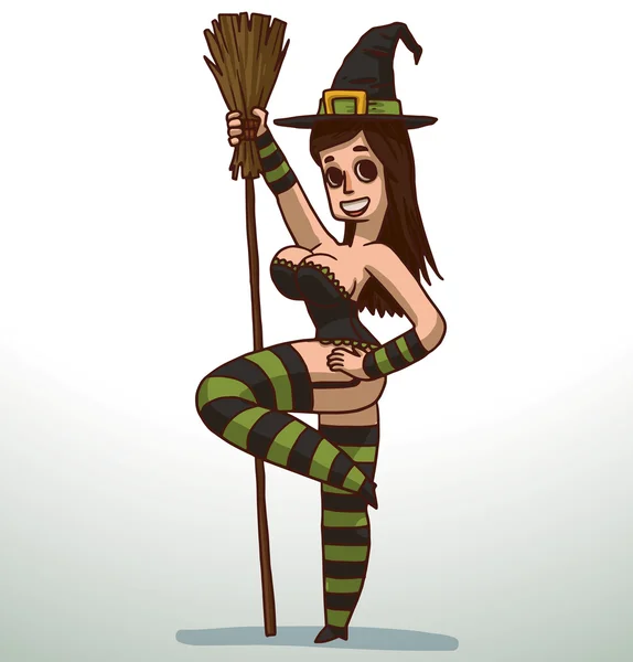 Brunette fille en costume de sorcière pour Halloween — Image vectorielle