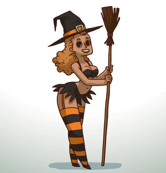 Блондинка в костюме ведьмы на Хэллоуин — стоковый вектор
