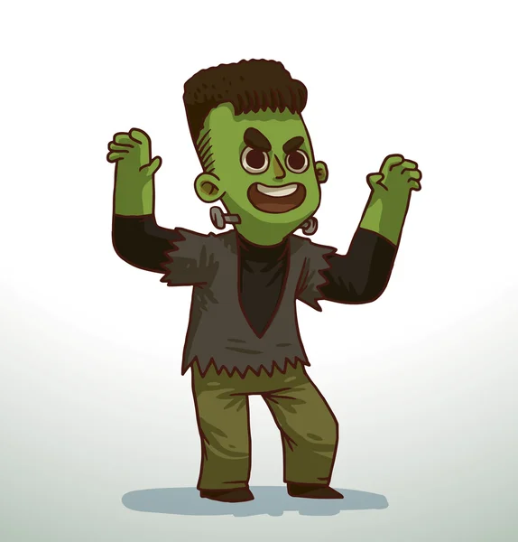 Niño disfrazado de monstruo de Frankenstein para Halloween — Vector de stock