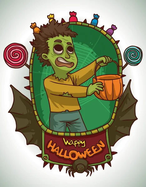 Boy in Zombie costume for Halloween, card — Stock vektor