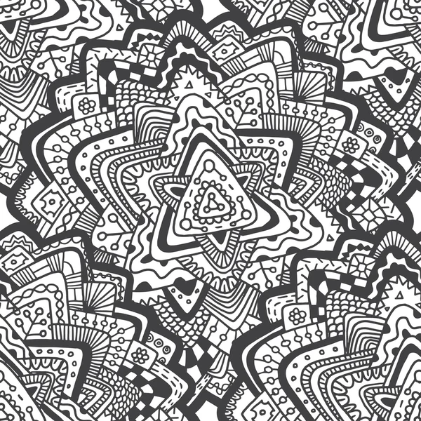 Etnische doodle retro zwart-wit naadloze bloemmotief — Stockvector