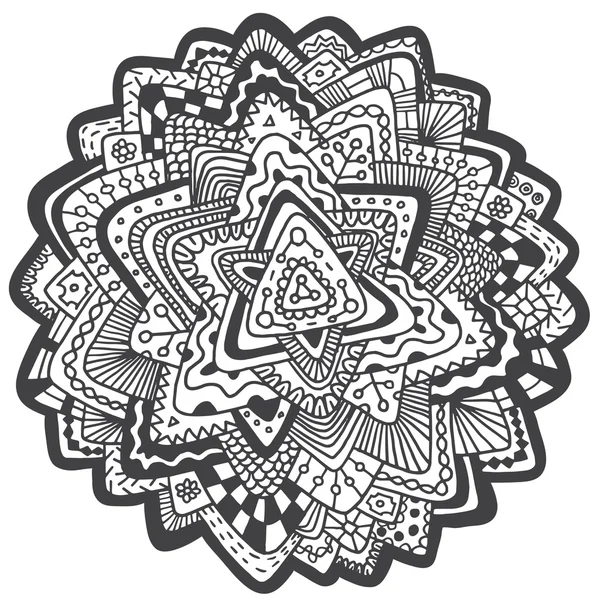 Schema etnico doodle floreale retrò bianco e nero rotondo — Vettoriale Stock