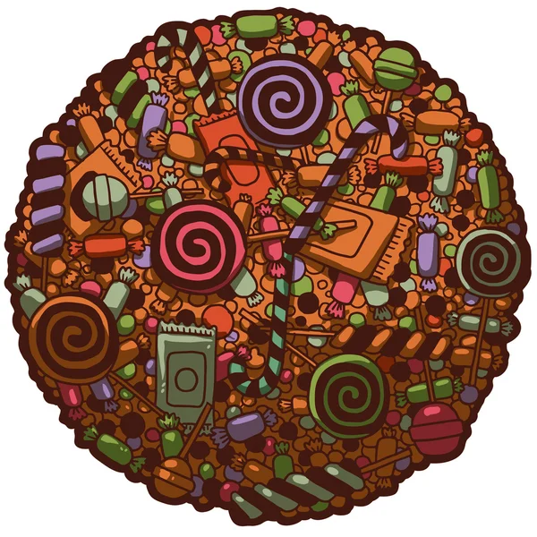 Modèle rond de bonbons colorés doodle rétro — Image vectorielle