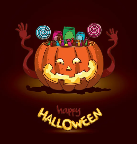 Halloween happy pumpkin basket with candies — Stock Vector