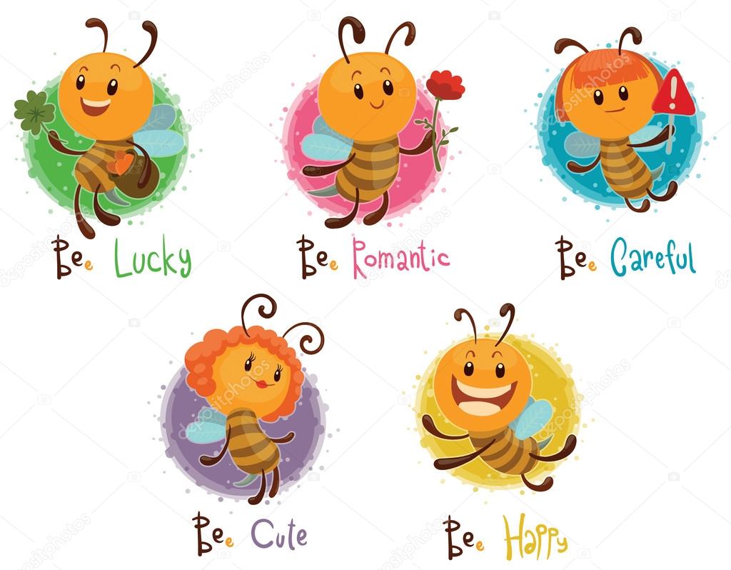 Set of five bees