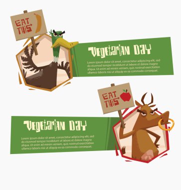 Angry duck and cow horizontal green banners