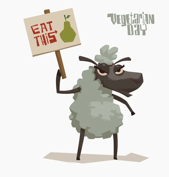 Cartaz de ovelhas irritado segurando em apoio do vegetarianismo — Vetor de Stock