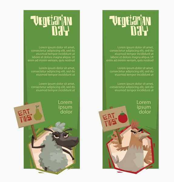 Angry sheep and chicken vertical green banners — Stock vektor
