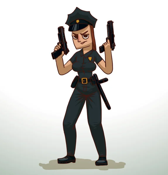 Mujer policía con dos armas — Vector de stock