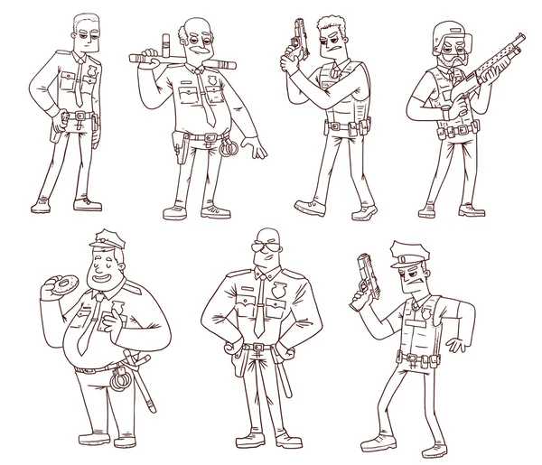 Policemen set, line art — Stock vektor