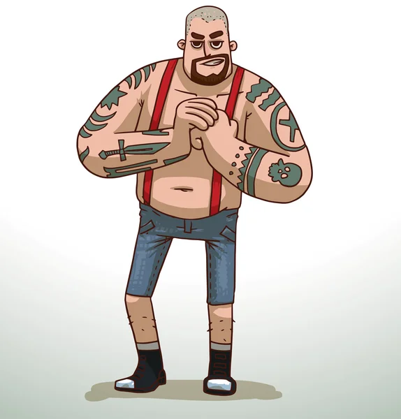 Criminal big with tattoos — 스톡 벡터