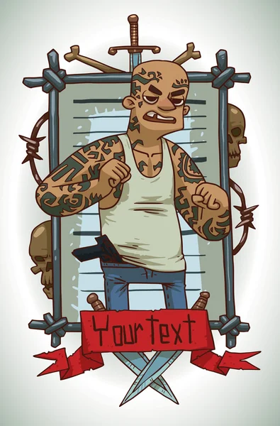 Criminal with tattoos, frame — Stock Vector