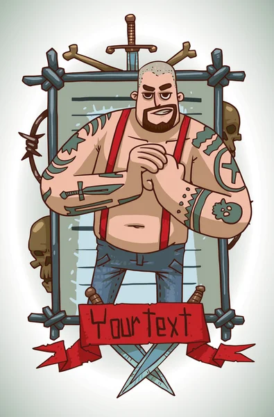 Criminal big with tattoos, frame — Stockový vektor