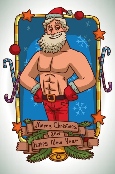 Cartão de Natal Papai Noel forte — Vetor de Stock