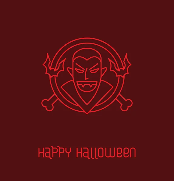 Deep red Halloween emblem with vampire in outline style — Stock Vector